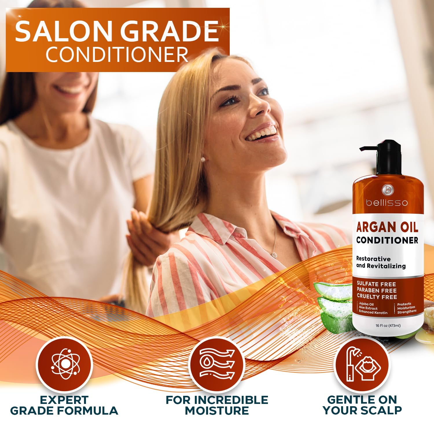 Bellisso Argan Condicionador cuidado del color para cabello teñido sin riesgos.