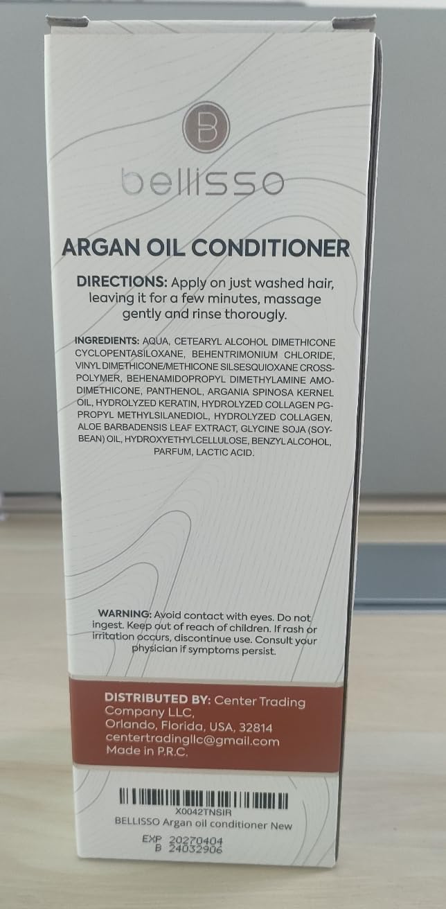 Bellisso Argan Condicionador cuidado diario para cabello seco y rizado.