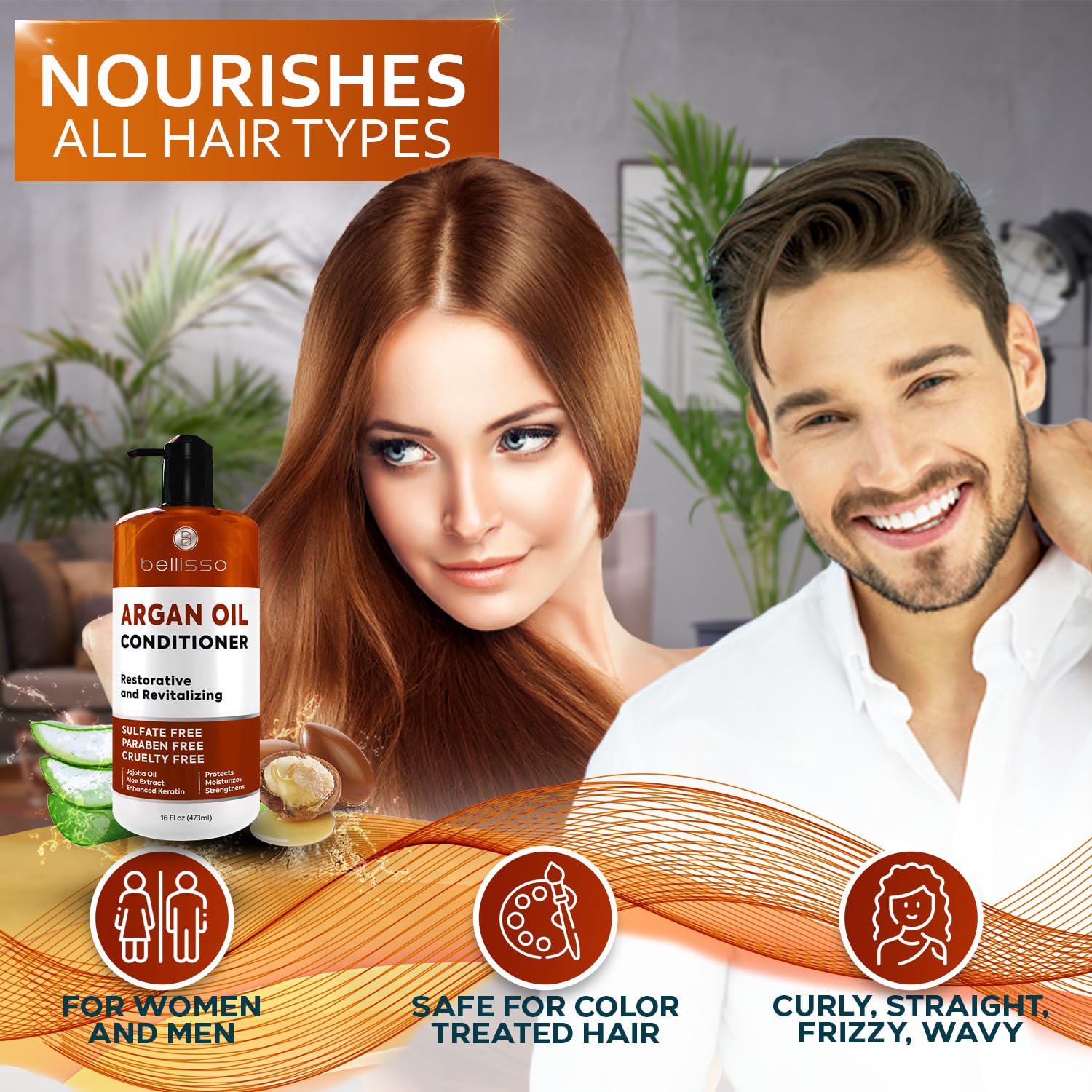 Bellisso Argan Condicionador fórmula de salón para uso en casa.