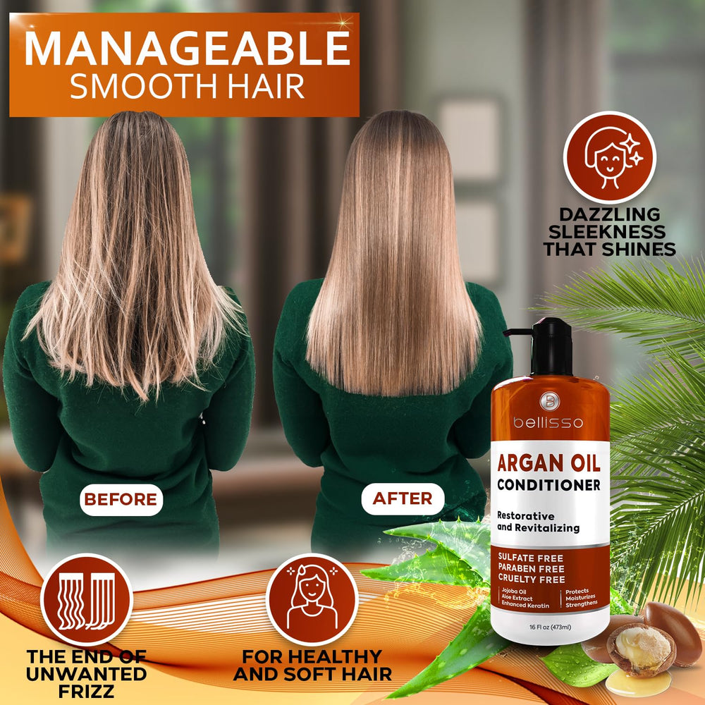 Bellisso Argan Condicionador textura cremosa facilita desenredo y control del frizz.