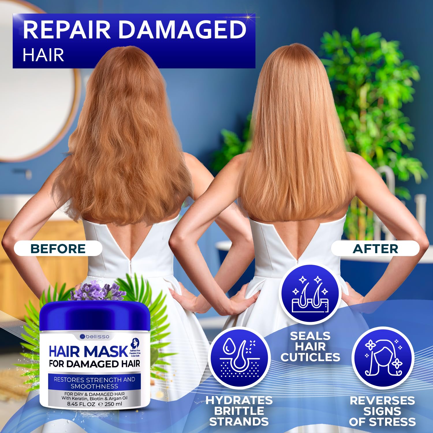 BELLISSO mascarilla cabello dañado proceso de reparación que restaura fibra
