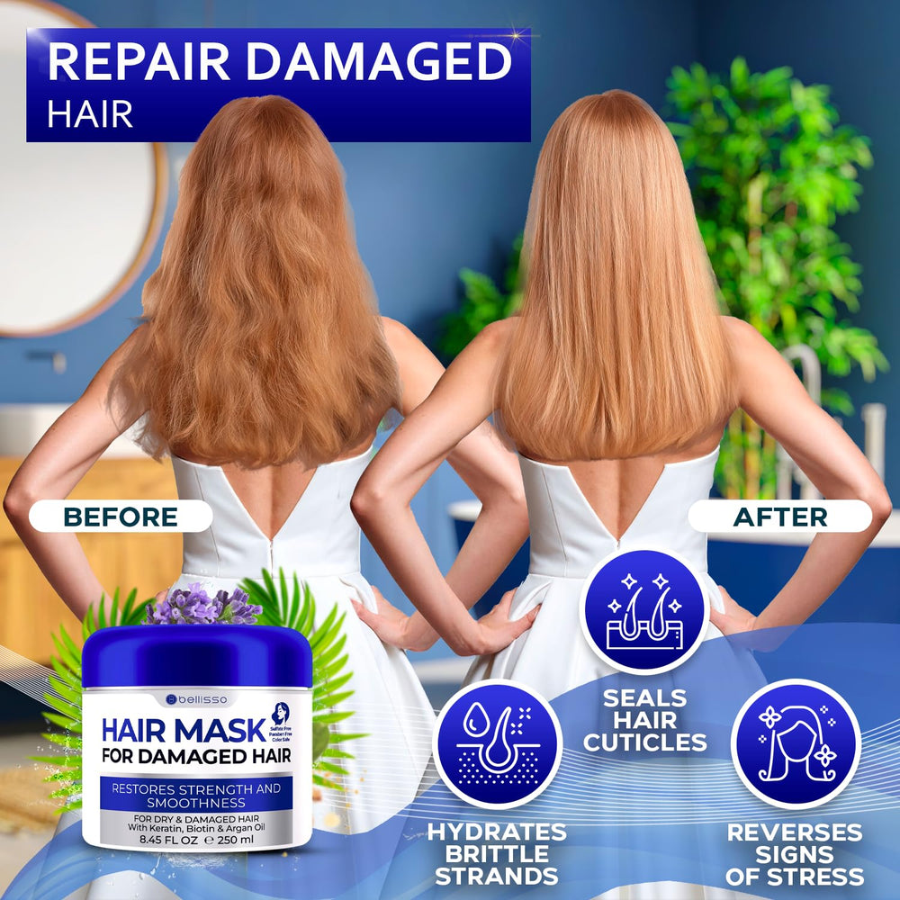 BELLISSO mascarilla cabello dañado proceso de reparación que restaura fibra