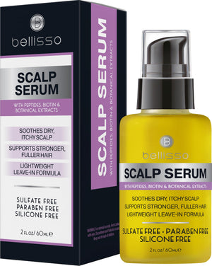 bellisso-serum-frasco-cabello: cuidado calmante para cuero cabelludo seco.