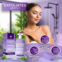 Textura espumosa del exfoliante corporal Bellisso durante la ducha.