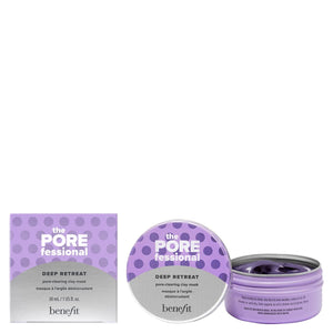 Benefit Deep Retreat Mask aplicada en la piel, poros más refinados.