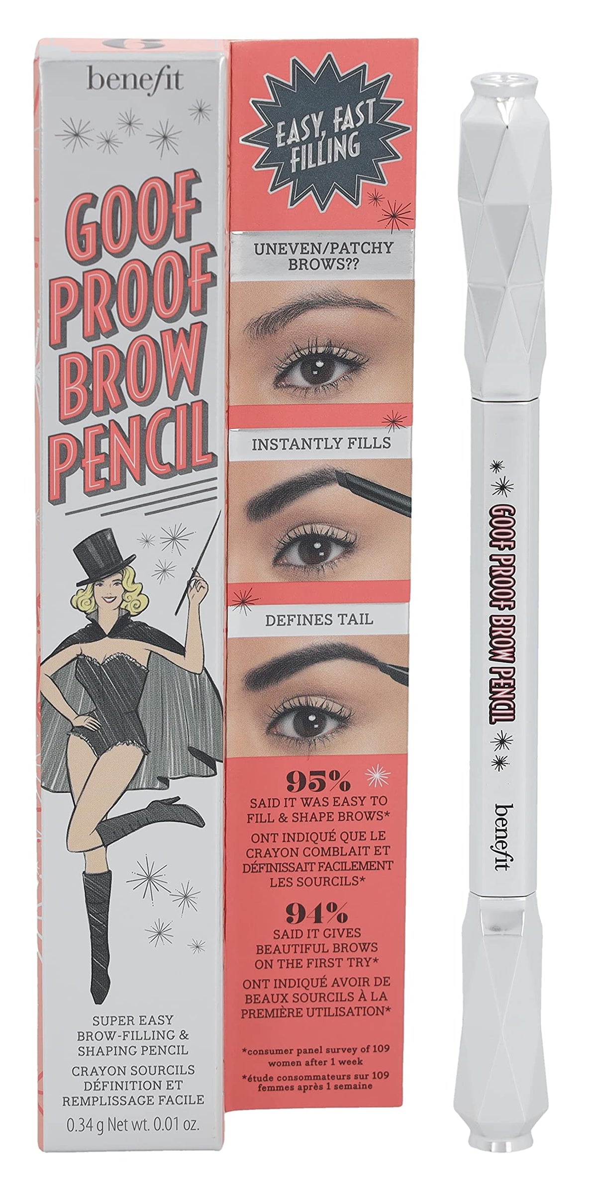 Benefit Goof Proof Lápiz de cejas N.º 6 Profunda, aplicación suave para definir cejas.