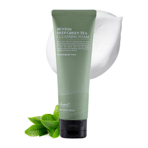 Limpieza facial de BENTON Té Verde Profundo en botella, suave para piel sensible.