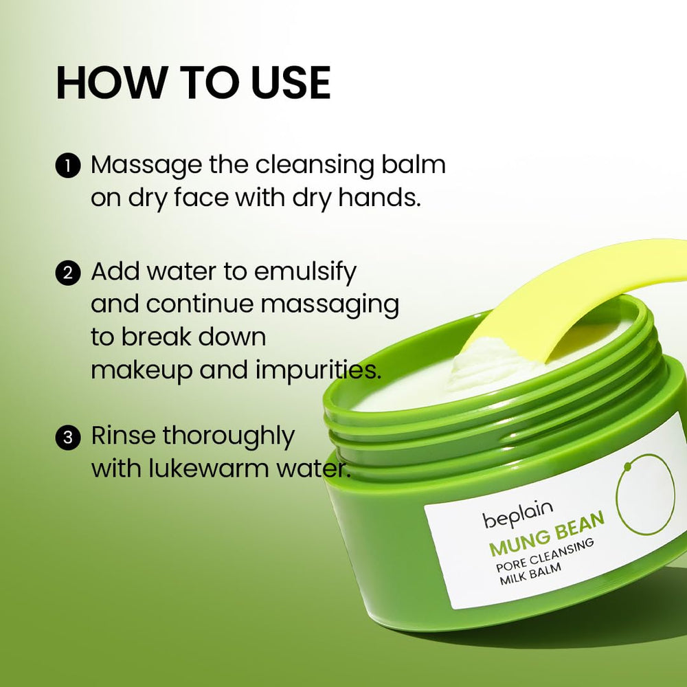Beplain Mung Bean Pore Cleansing Milk Balm, spa coreano para limpieza suave