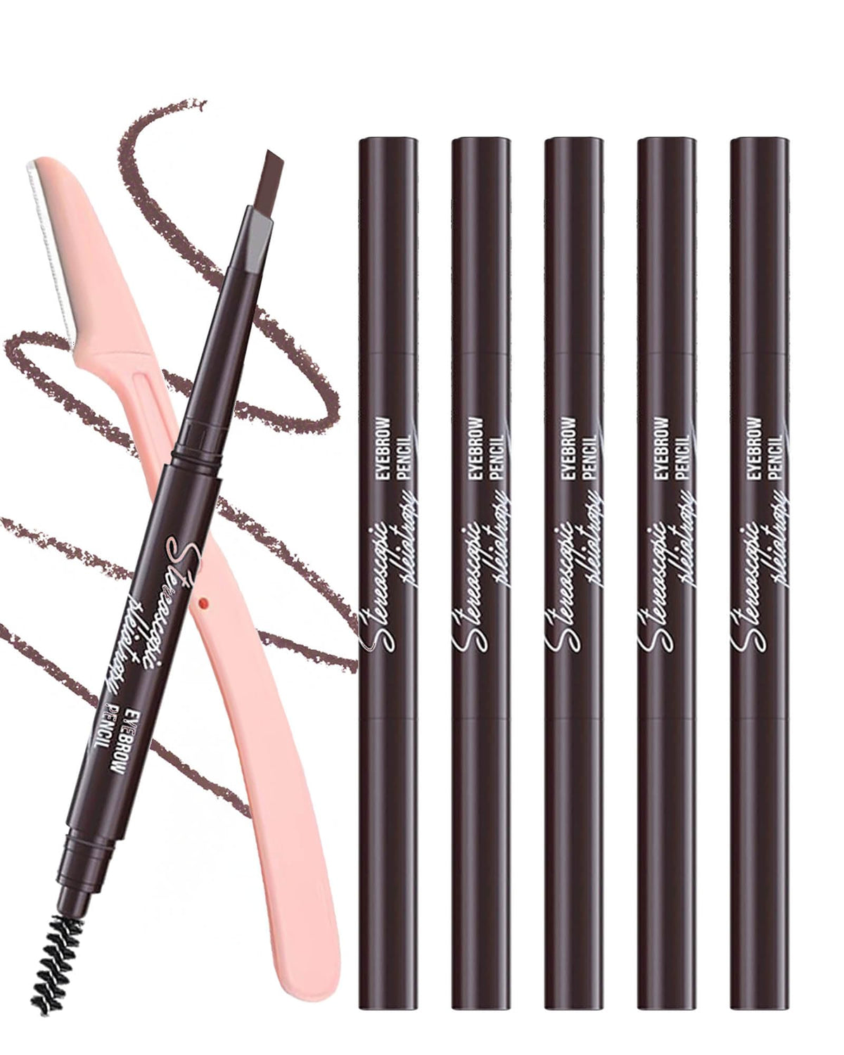 Berinist cejas impermeables, conjunto de 6 con punta triangular para delineado preciso y natural.