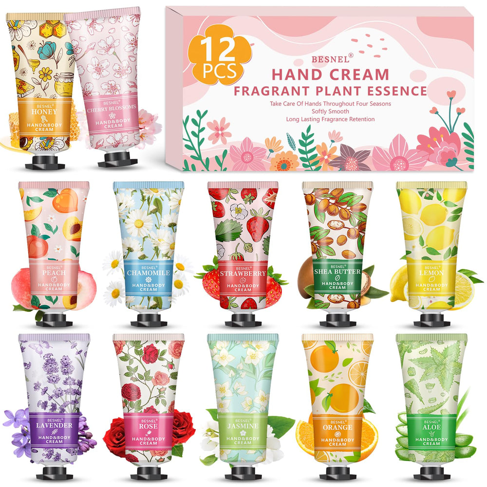 BESNEL 12-pack crema de manos regalo con fragancias variadas para cuidado diario