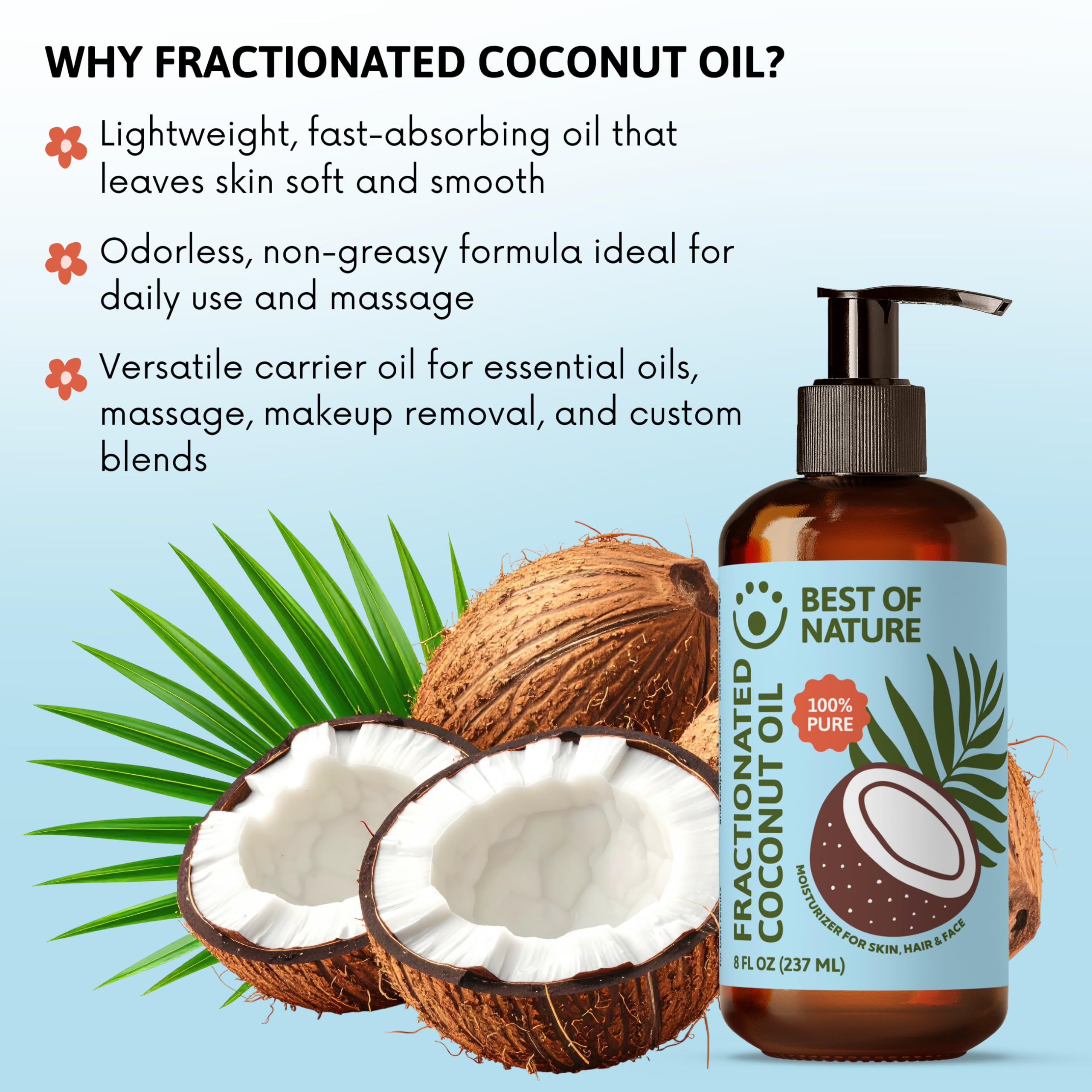 Best of Nature Aceite coco fraccionado, sin fragancia para piel sensible.