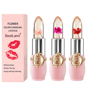 Labial BestLand gel con flor real, diseño único y portátil.