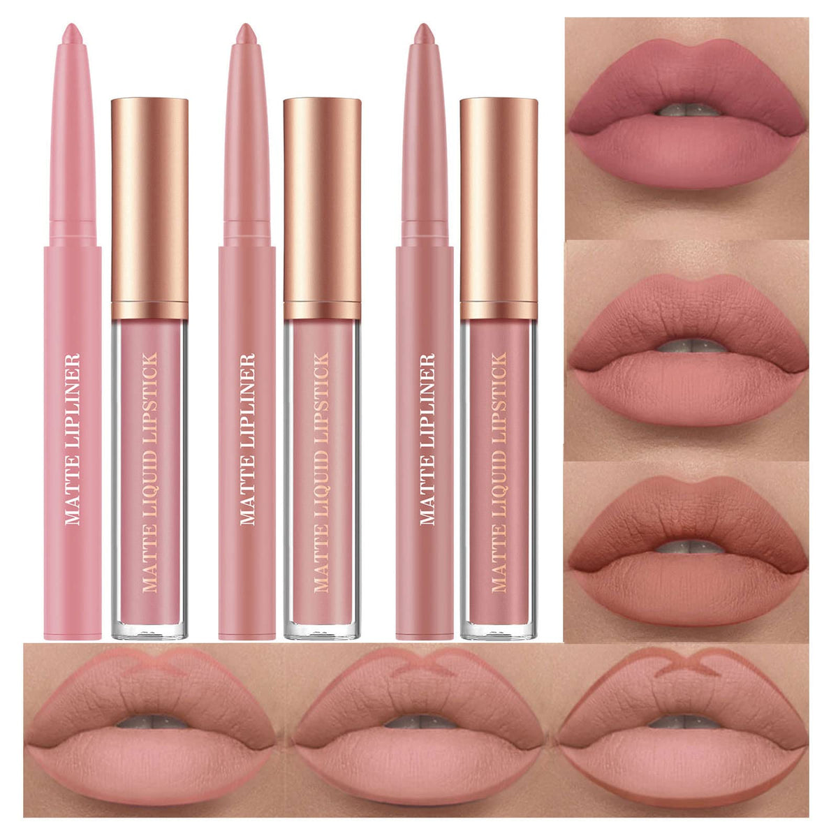 BestLand labiales mate líquidos Set E en nude, color intenso y acabado sedoso para diario.