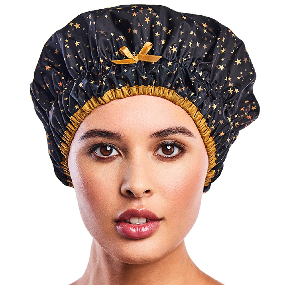 Gorro Betty Dain reutilizable con estampado de estrellas, mantiene el cabello seco durante la ducha