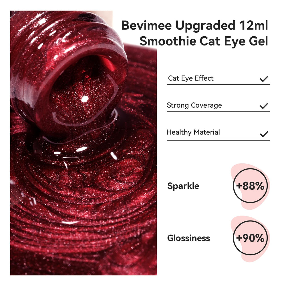 Bevimee Cat Eye Rojo Luna con destellos holográficos para looks nocturnos.