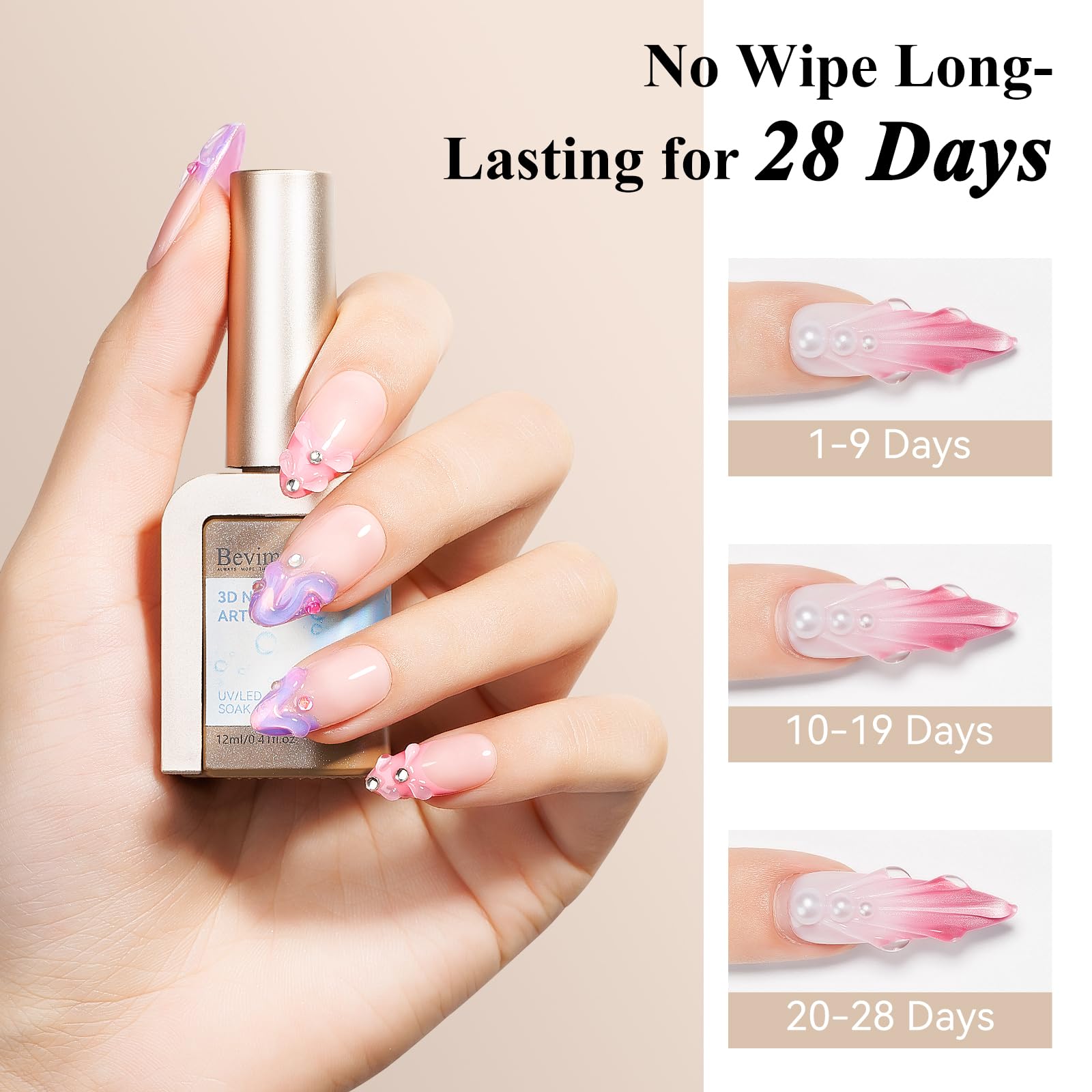 Bevimee Gel Uñas, adhesivo para piedras y cristales.