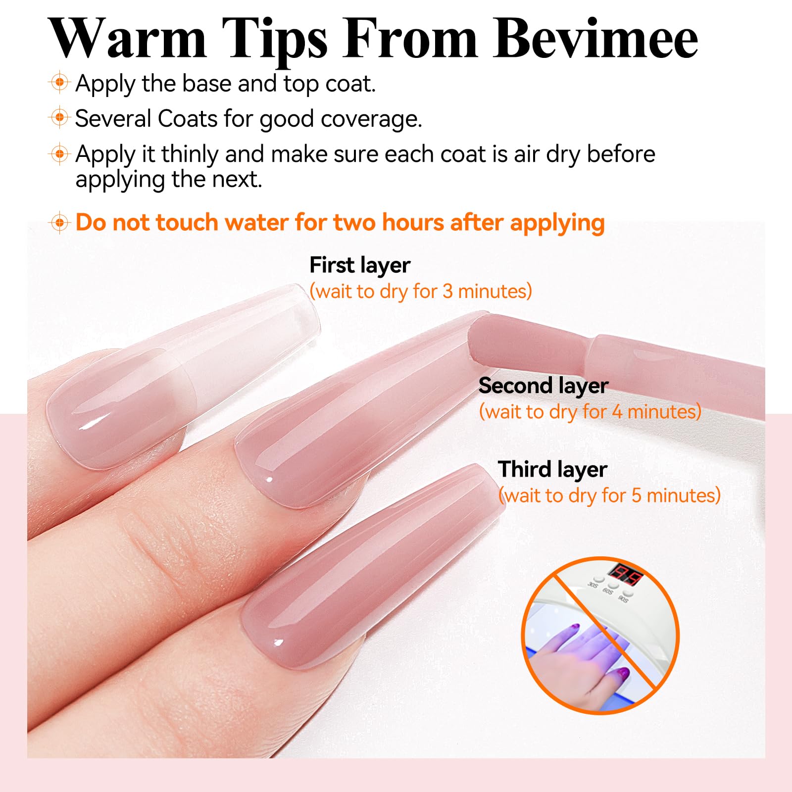 Bevimee laca uñas con cobertura regular alta para colores intensos.