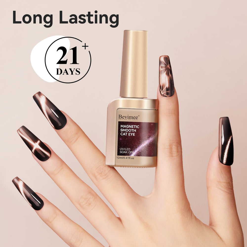 Bevimee gel UV marrón con larga duración para uñas duraderas.
