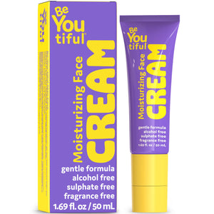 BeYOUtiful Face Moisturizer para niños, botella frontal, hidratación suave para piel sensible.