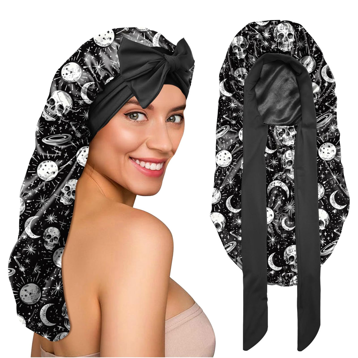 Bonete de seda BHAHB para dormir con cabello largo, protege rizos durante la noche.