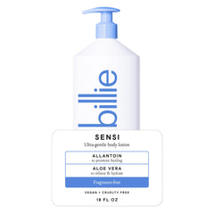 Billie Sensi Loción Corporal sin fragancia para piel sensible, absorción rápida