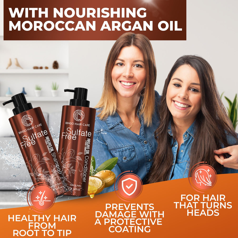 BINGO HAIR CARE acondicionador argán en botella, suavidad y brillo duradero para el cabello.