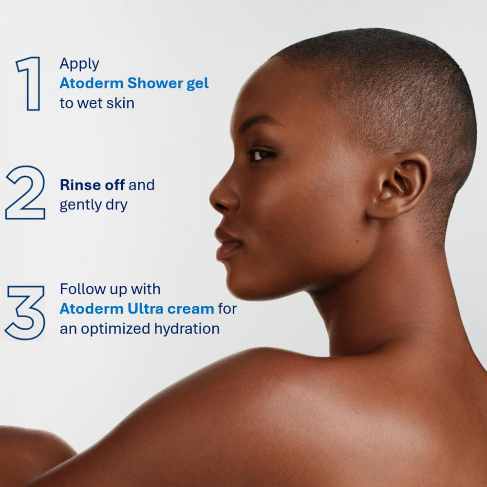 Bioderma Atoderm gel de ducha textura suave cuida la barrera cutánea.