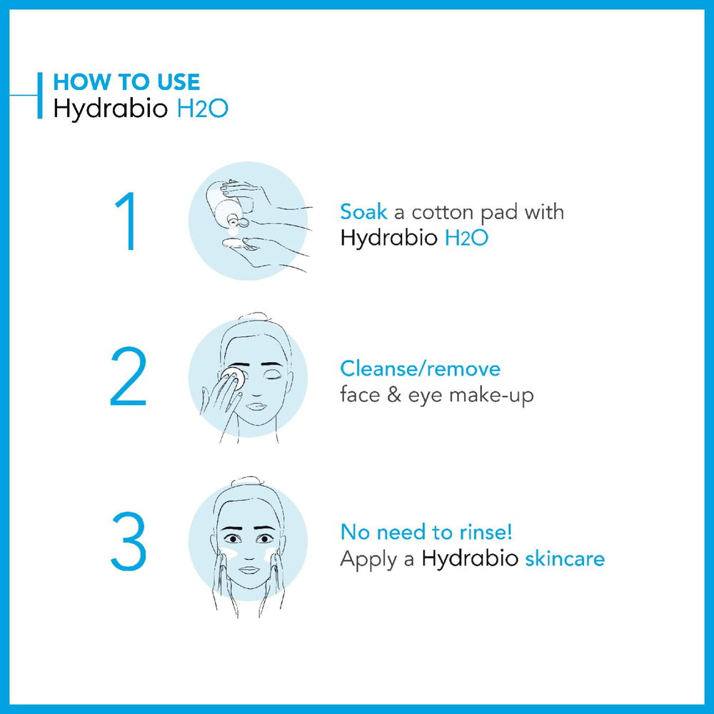 Aplicación con algodón de Bioderma Hydrabio H2O limpia rostro y ojos con delicadeza.