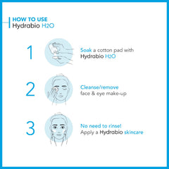 Aplicación con algodón de Bioderma Hydrabio H2O limpia rostro y ojos con delicadeza.
