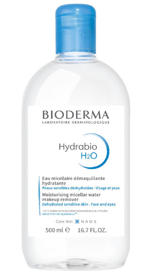 Bioderma Hydrabio H2O, limpiador micelar suave para piel deshidratada y sensible.