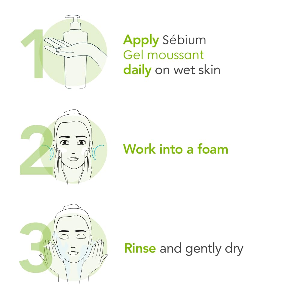 Aplicación en rostro de Bioderma Sébium Gel, espuma suave para limpiar.
