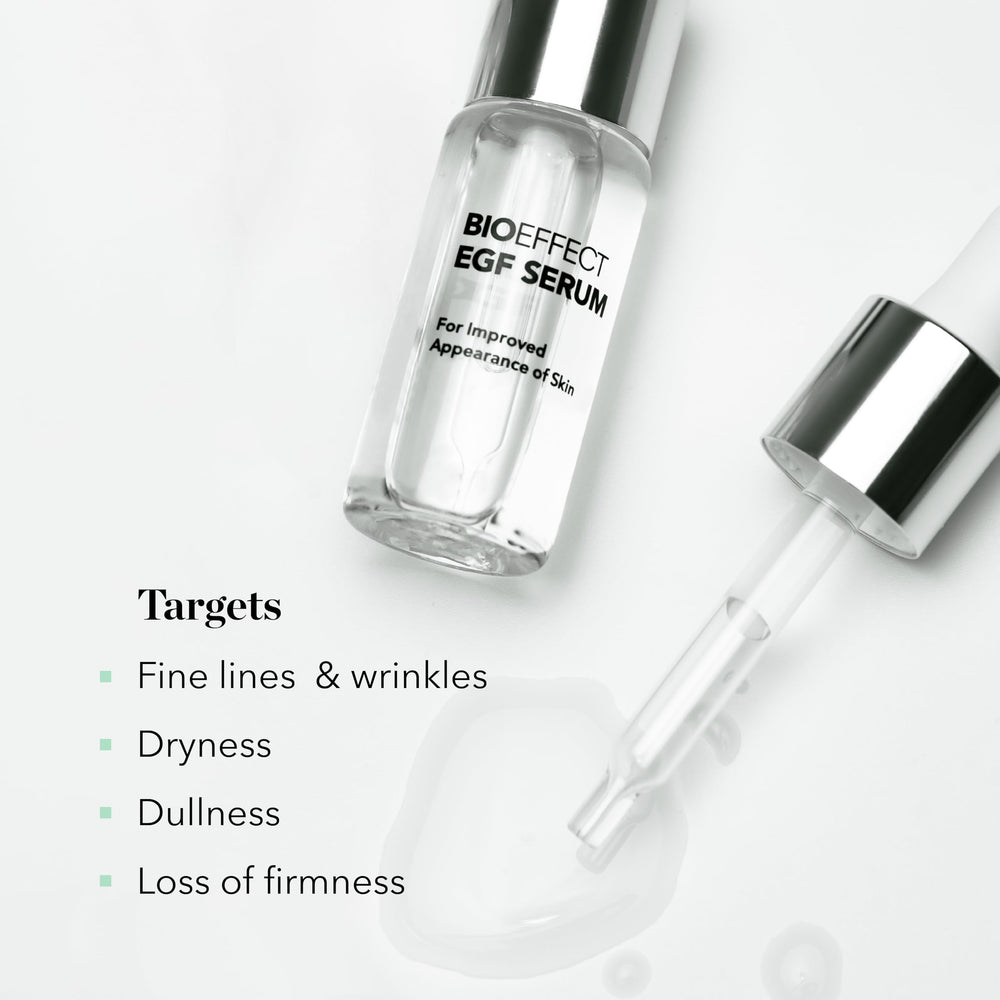Bioeffect EGF Suero, ingredientes clave como EGF y ácido hialurónico