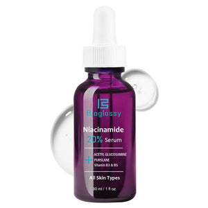 Bioglossy 20% Niacinamida: frasco práctico para uso diario y tono uniforme.