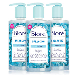 Biore Equilibrado Jabón rostro envase, limpieza profunda para piel mixta.