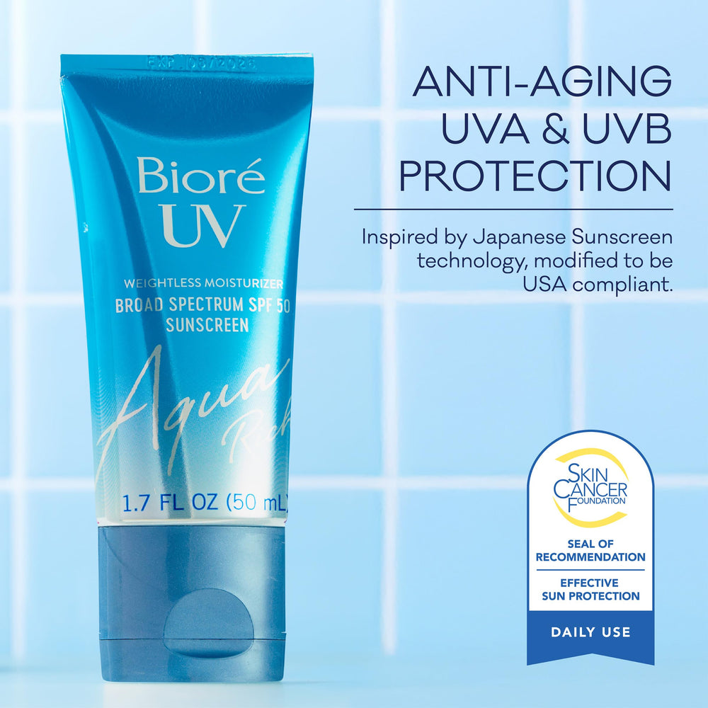 Ingredientes seguros y dermatológicamente probados en Biore UV Aqua Rich.