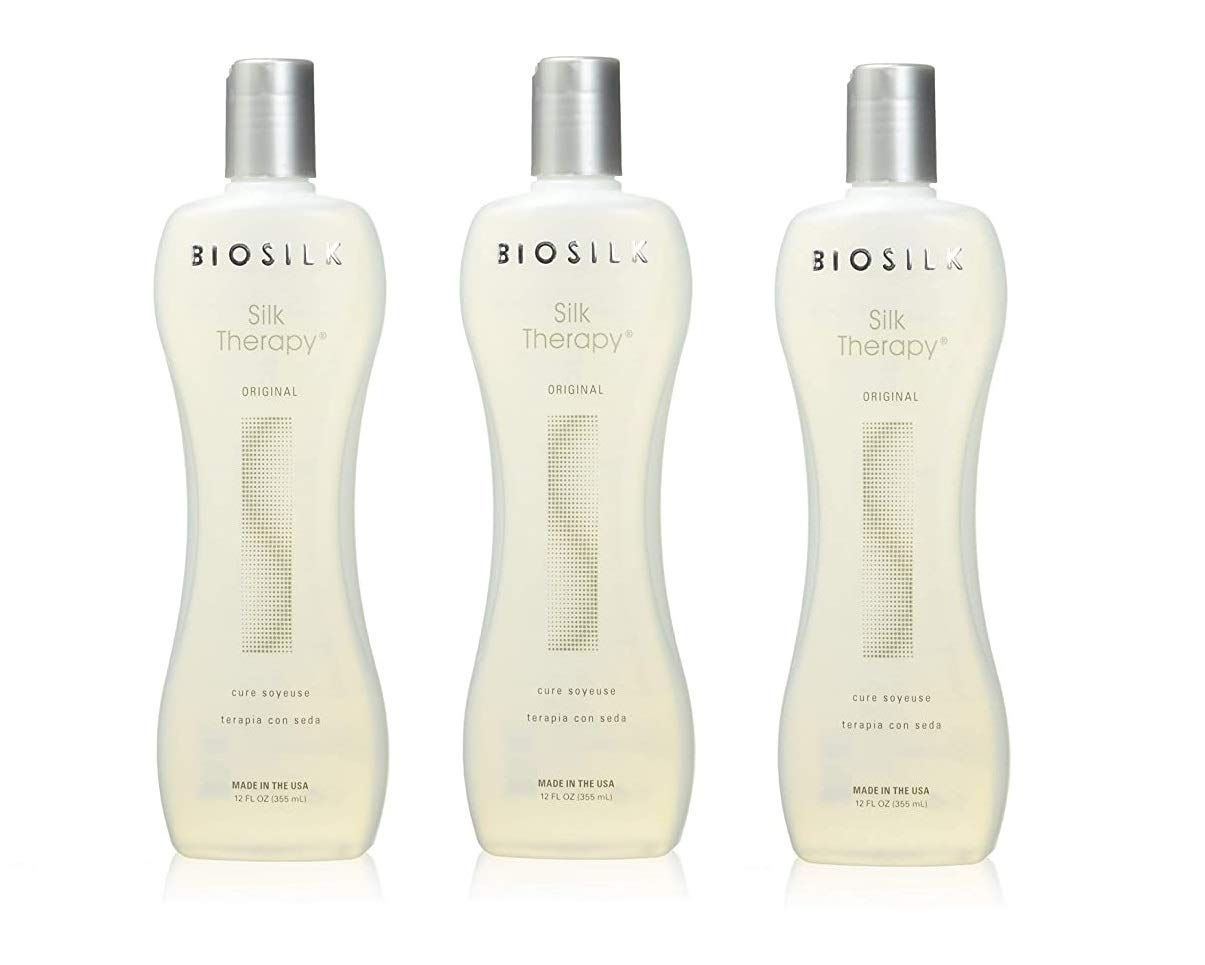 BioSilk Silk Therapy Original Cure, pack de 3 botellas, protege el cabello y aporta brillo.