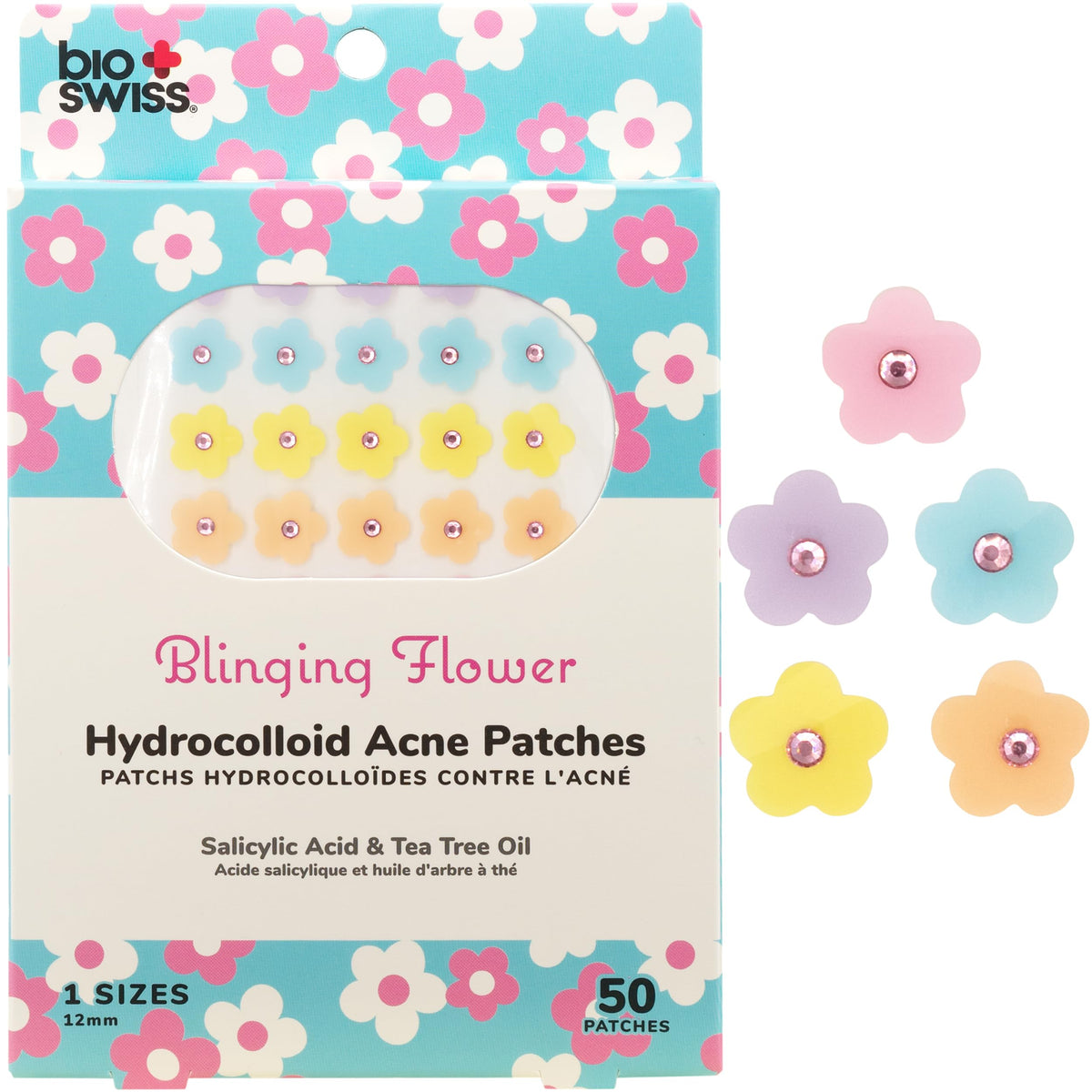 BioSwiss parches acne flores brillantes, cubren imperfecciones durante la noche