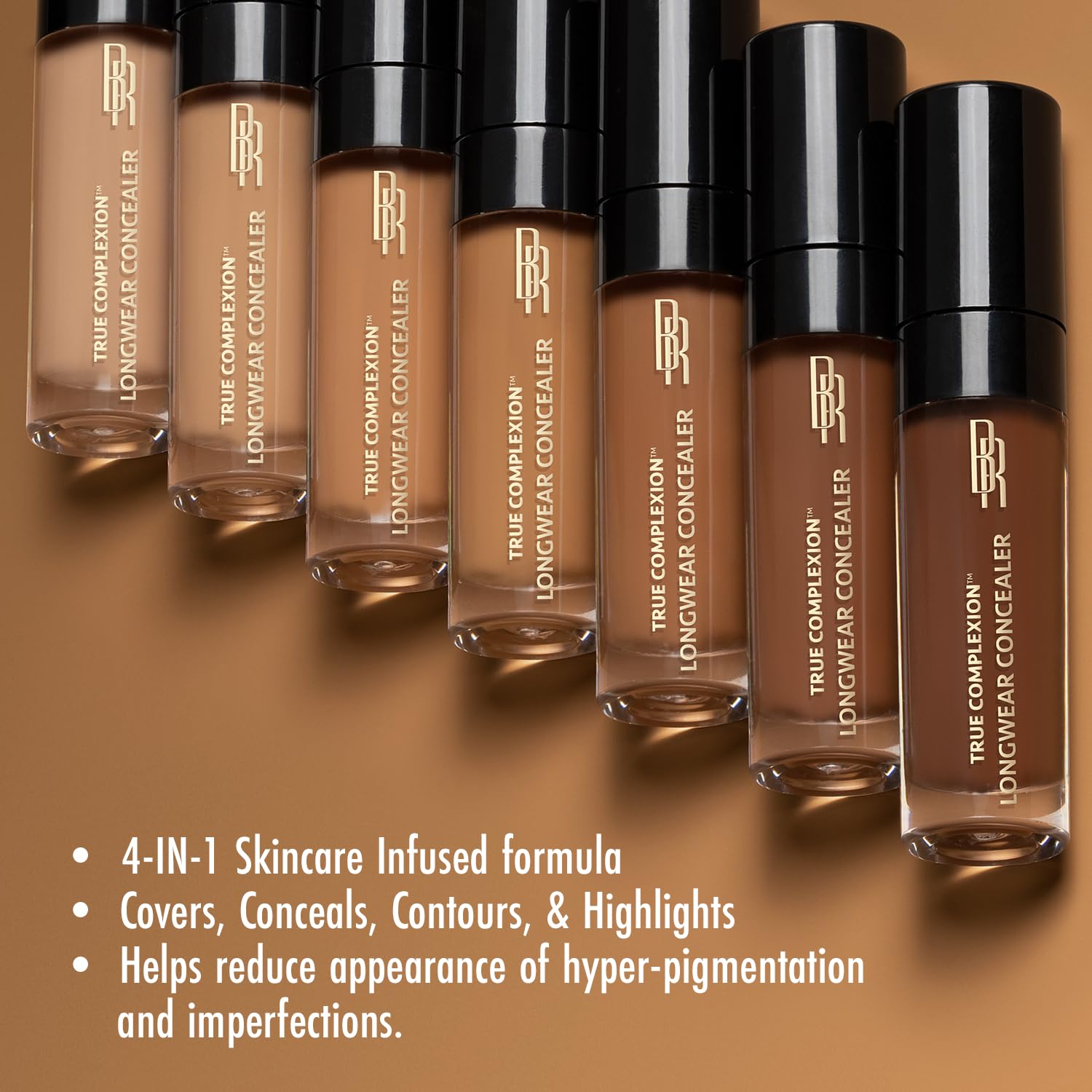 Black Radiance Corrector, etiqueta frontal visible, ideal para un acabado natural.