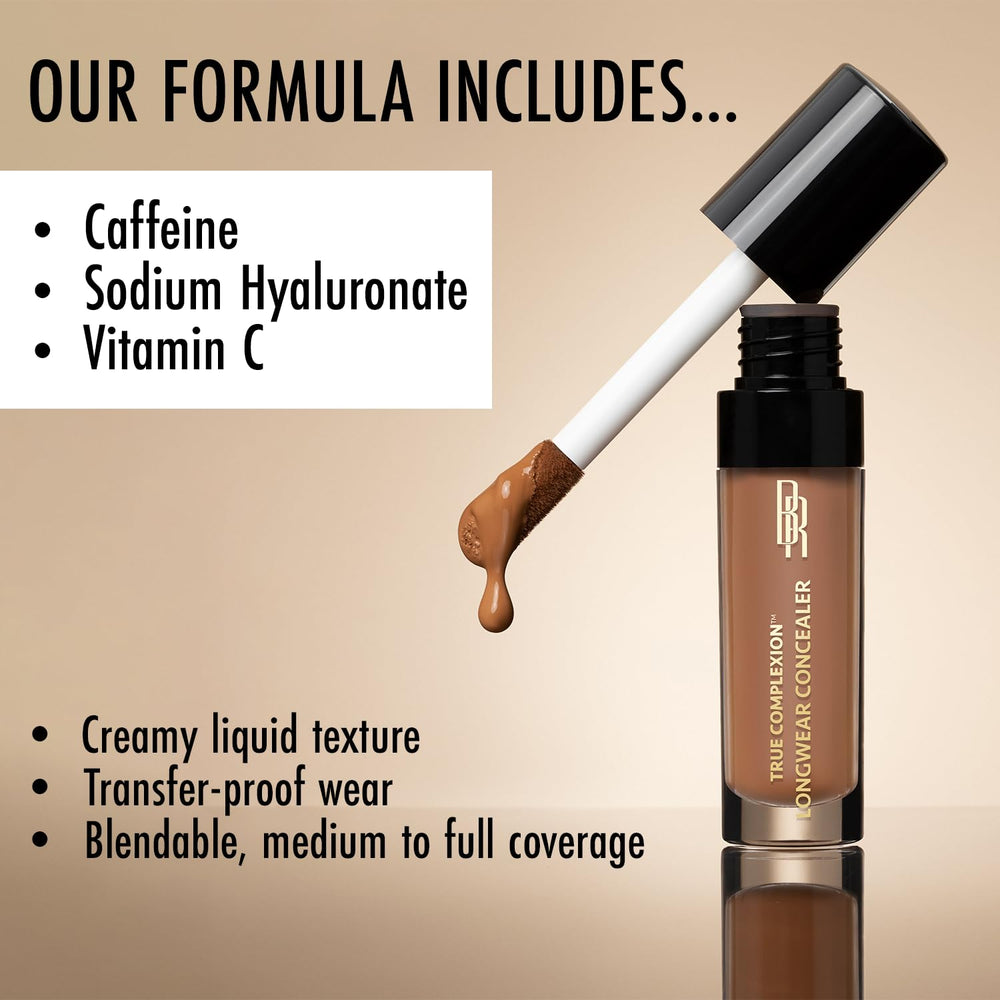 Black Radiance corrector líquido con cafeína y vitamina C para tono uniforme.