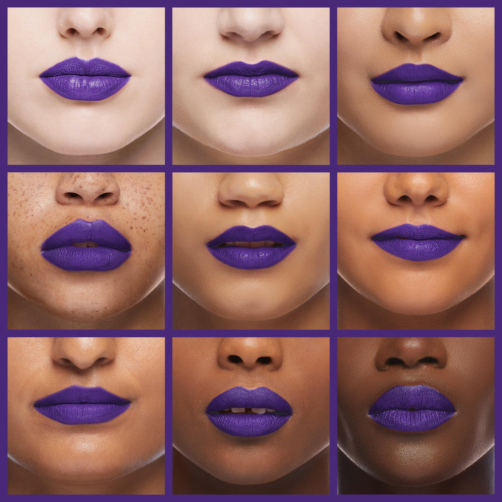 Black Radiance Perfect Tone Matte Lip Crème Muestra de color en labio tono Viviendo en Violeta.
