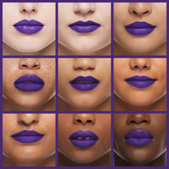 Black Radiance Perfect Tone Matte Lip Crème Muestra de color en labio tono Viviendo en Violeta.
