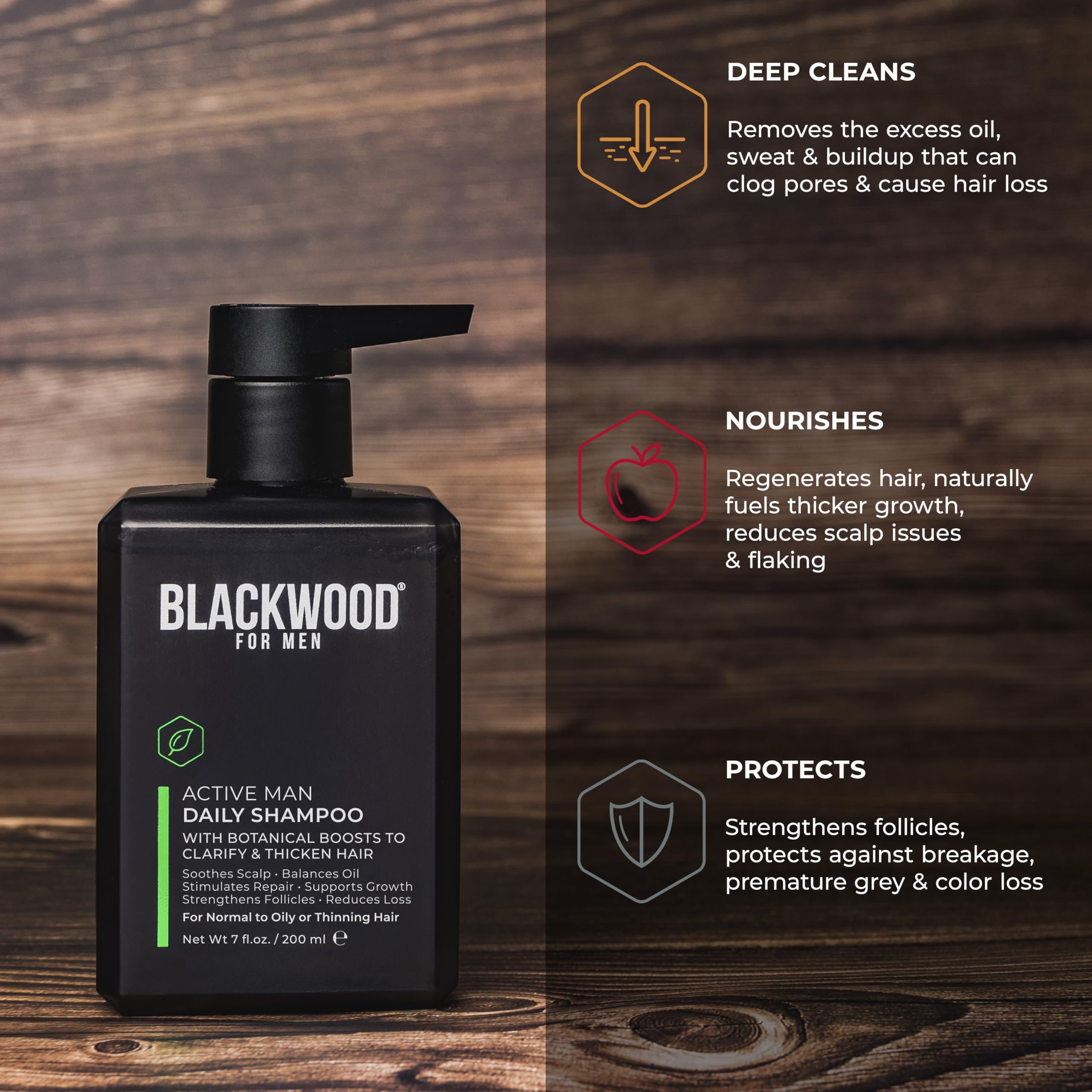 Blackwood For Men, post-entrenamiento, limpia sudor y grasa para sensación de limpieza.