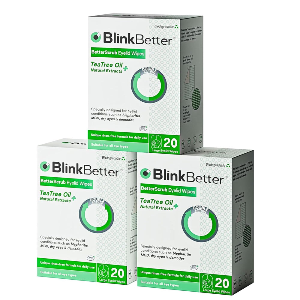 BlinkBetter: toallitas para parpados, arbol de te, limpieza suave y doble textura.