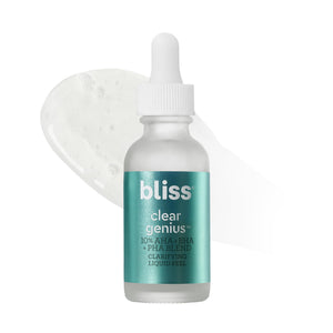 Bliss Clear Genius exfoliante nocturno en botella mejora la claridad de poros.