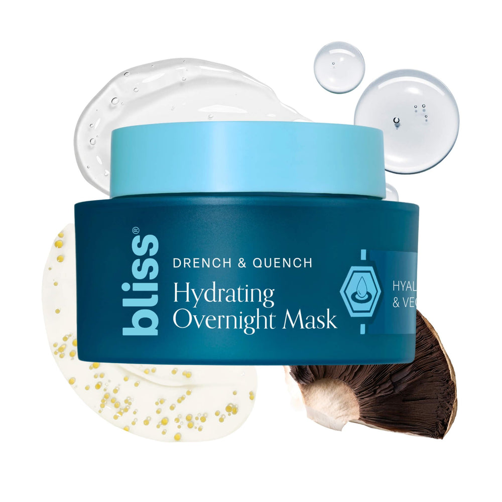 Mascarilla Bliss Drench Quench: textura gel para hidratación profunda nocturna.