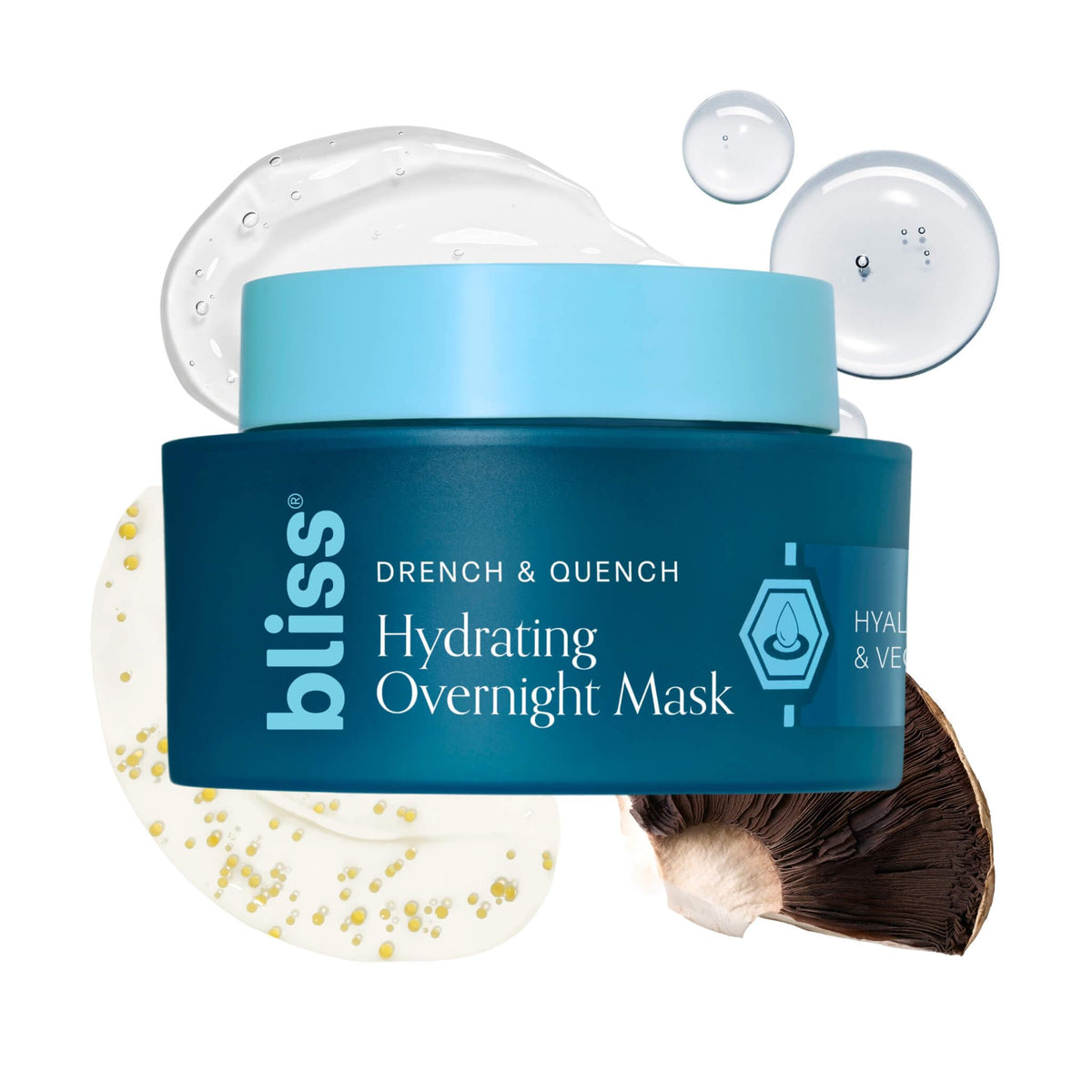 Mascarilla Bliss Drench Quench: textura gel para hidratación profunda nocturna.