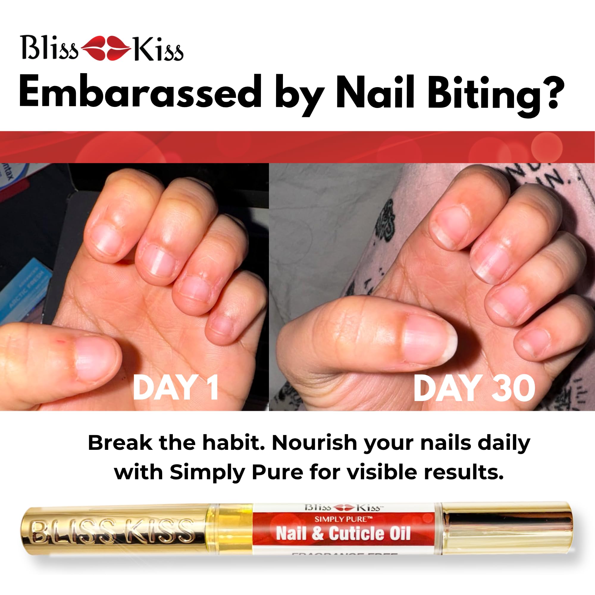 Absorción rápida Bliss Kiss en uñas y cutículas, sin grasa.