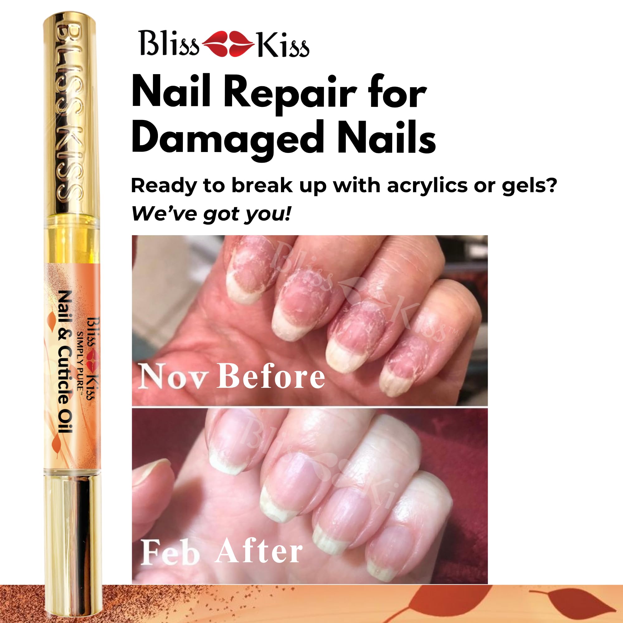 Bliss Kiss aceite uñas nutrición con jojoba para cutículas suaves.