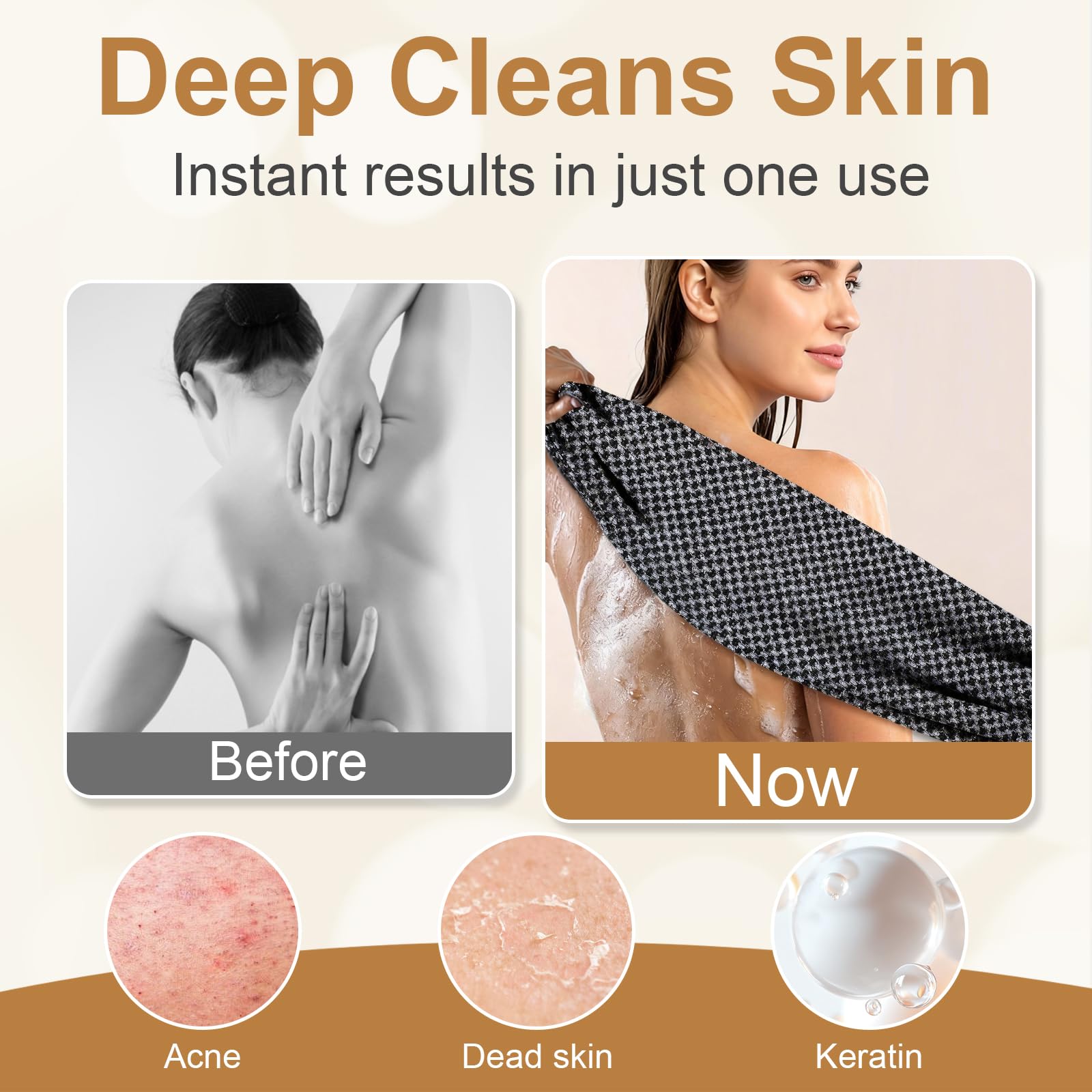 Blissal Toalla Exfoliante para ducha, foco doble cara, exfoliación equilibrada sin irritación