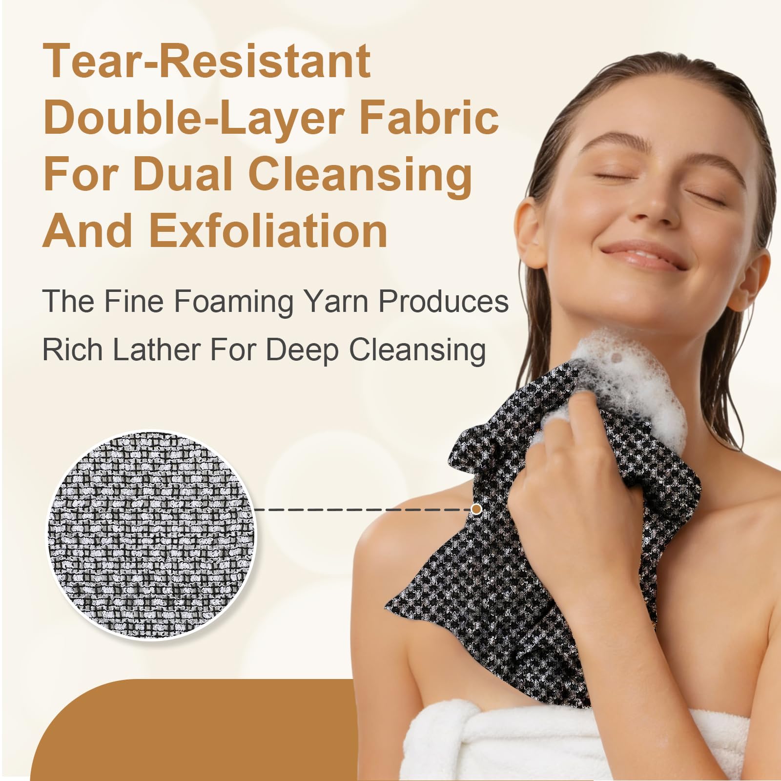 Blissal Toalla Exfoliante para ducha, foco tejido hexagonal, limpieza profunda de poros